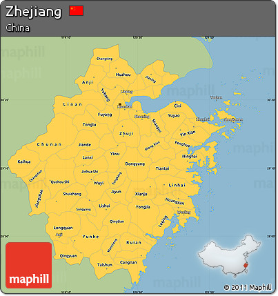 Savanna Style Simple Map of Zhejiang, single color outside