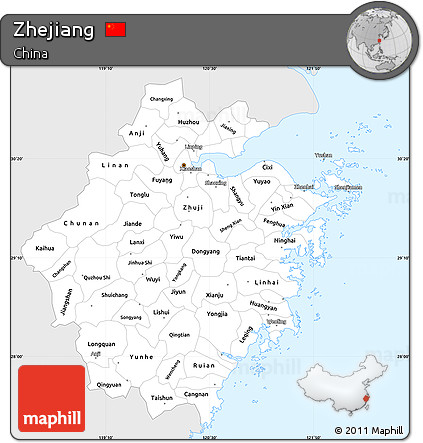 Silver Style Simple Map of Zhejiang, single color outside