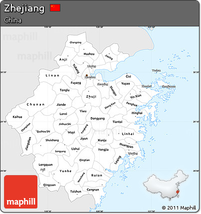 Silver Style Simple Map of Zhejiang, single color outside