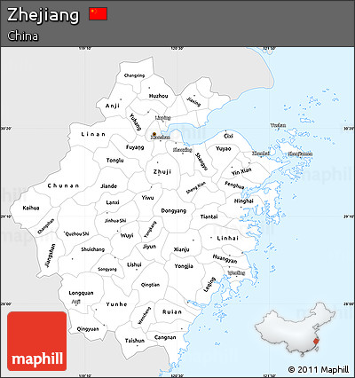 Silver Style Simple Map of Zhejiang, single color outside