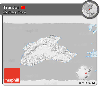 Gray 3D Map of Tiantai, single color outside