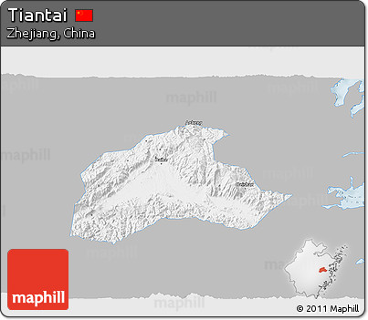 Gray 3D Map of Tiantai, single color outside