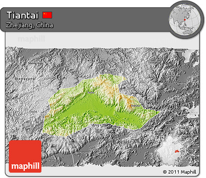 Physical 3D Map of Tiantai, desaturated