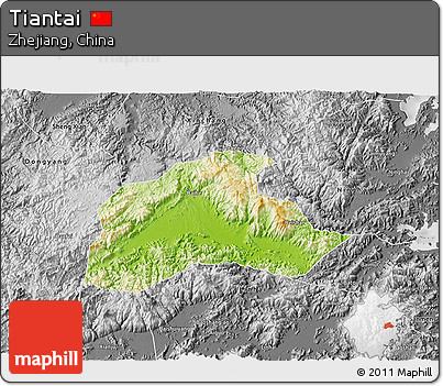 Physical 3D Map of Tiantai, desaturated