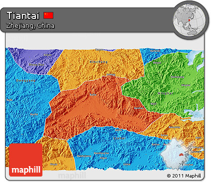 Political 3D Map of Tiantai