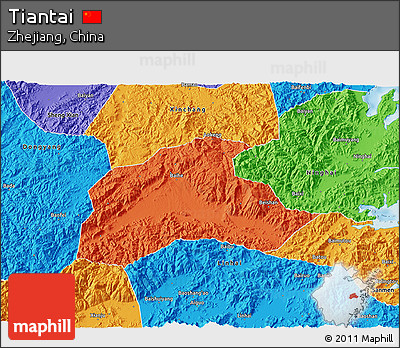 Political 3D Map of Tiantai