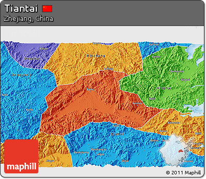 Political 3D Map of Tiantai