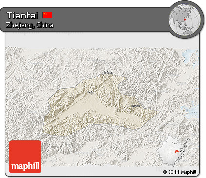 Shaded Relief 3D Map of Tiantai, lighten