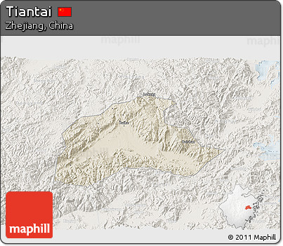 Shaded Relief 3D Map of Tiantai, lighten