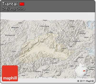 Shaded Relief 3D Map of Tiantai, semi-desaturated