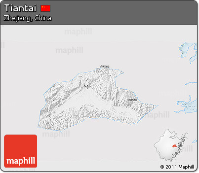 Silver Style 3D Map of Tiantai, single color outside