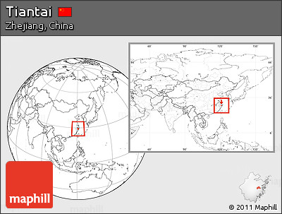 Blank Location Map of Tiantai, highlighted parent region, within the entire country