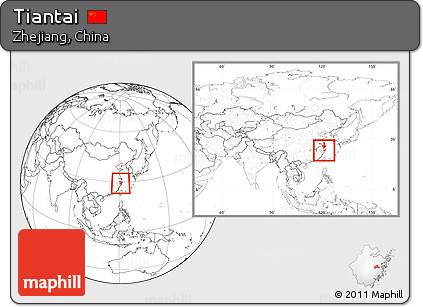 Blank Location Map of Tiantai, highlighted parent region, within the entire country