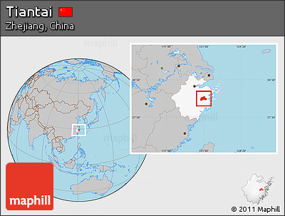 Gray Location Map of Tiantai, highlighted parent region