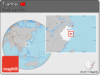 Gray Location Map of Tiantai, highlighted parent region