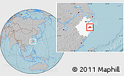 Gray Location Map of Tiantai, highlighted parent region, hill shading