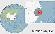 Savanna Style Location Map of Tiantai, highlighted country, highlighted parent region, hill shading