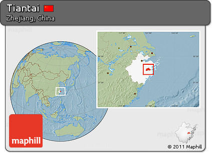 Savanna Style Location Map of Tiantai, highlighted parent region, hill shading