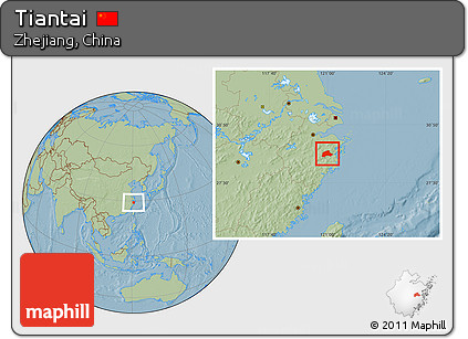 Savanna Style Location Map of Tiantai, hill shading