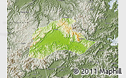 Physical Map of Tiantai, semi-desaturated