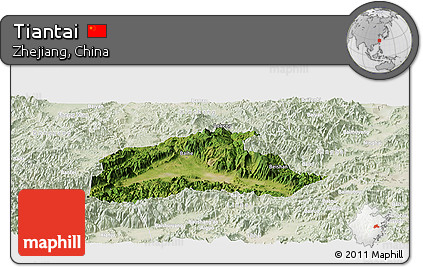 Satellite Panoramic Map of Tiantai, lighten
