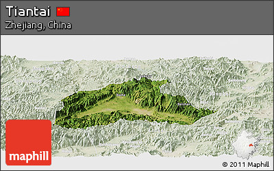 Satellite Panoramic Map of Tiantai, lighten