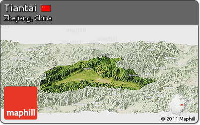 Satellite Panoramic Map of Tiantai, lighten