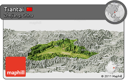 Satellite Panoramic Map of Tiantai, lighten, semi-desaturated