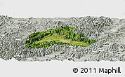 Satellite Panoramic Map of Tiantai, lighten, semi-desaturated