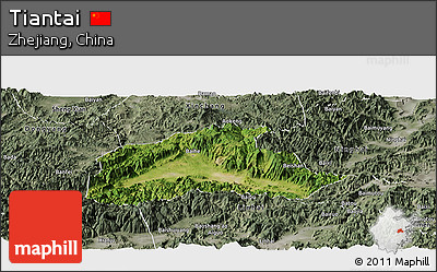Satellite Panoramic Map of Tiantai, semi-desaturated