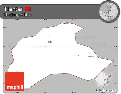 Gray Simple Map of Tiantai, cropped outside