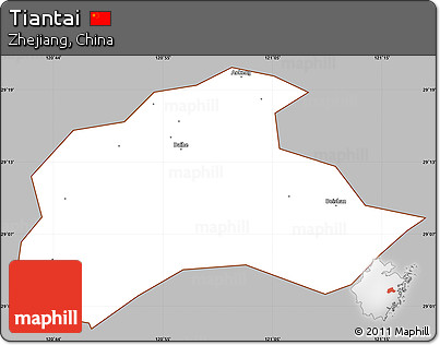 Gray Simple Map of Tiantai, cropped outside
