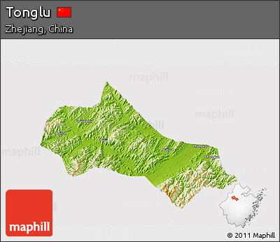 Physical 3D Map of Tonglu, cropped outside