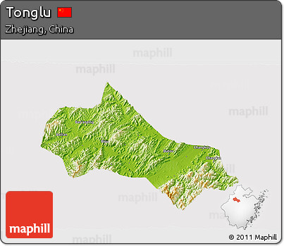 Physical 3D Map of Tonglu, cropped outside