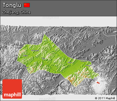 Physical 3D Map of Tonglu, desaturated