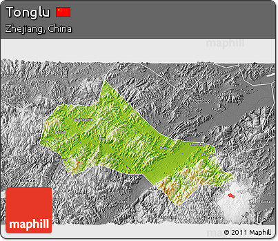 Physical 3D Map of Tonglu, desaturated
