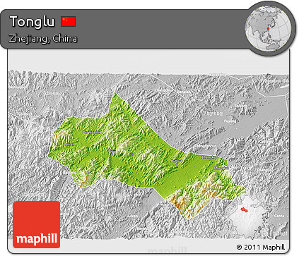 Physical 3D Map of Tonglu, lighten, desaturated
