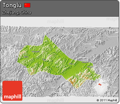 Physical 3D Map of Tonglu, lighten, desaturated