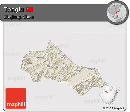 Shaded Relief 3D Map of Tonglu, cropped outside