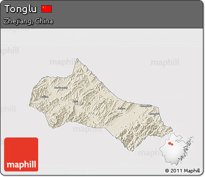 Shaded Relief 3D Map of Tonglu, cropped outside