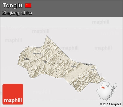 Shaded Relief 3D Map of Tonglu, cropped outside