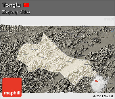 Shaded Relief 3D Map of Tonglu, darken