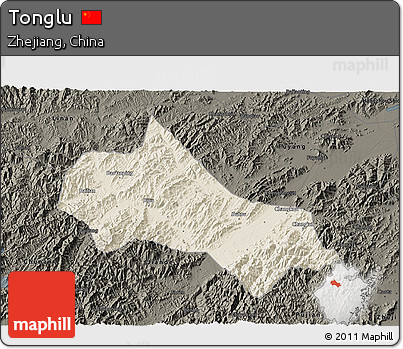 Shaded Relief 3D Map of Tonglu, darken