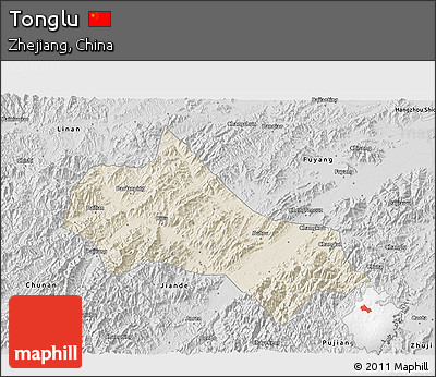 Shaded Relief 3D Map of Tonglu, desaturated