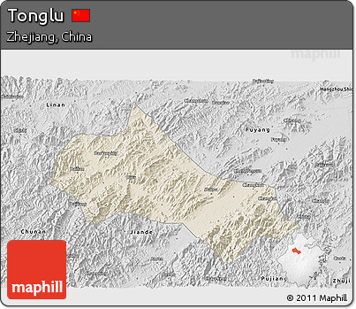 Shaded Relief 3D Map of Tonglu, desaturated