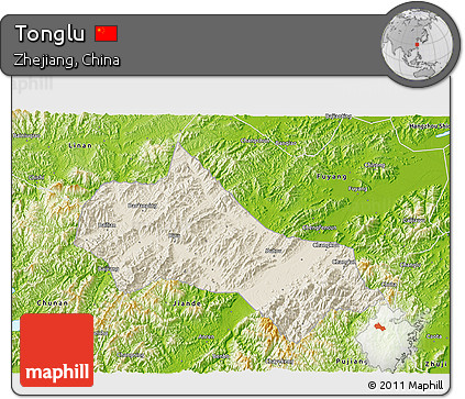 Shaded Relief 3D Map of Tonglu, physical outside