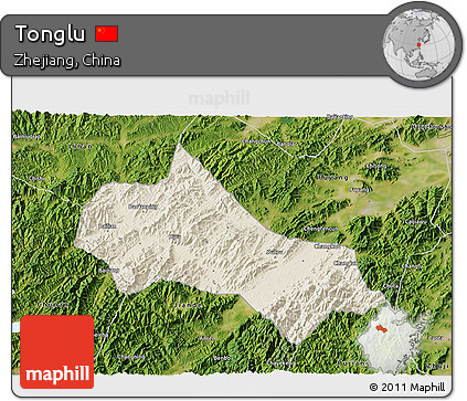 Shaded Relief 3D Map of Tonglu, satellite outside