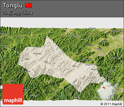 Shaded Relief 3D Map of Tonglu, satellite outside