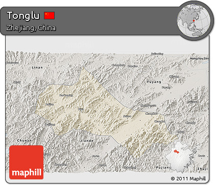 Shaded Relief 3D Map of Tonglu, semi-desaturated