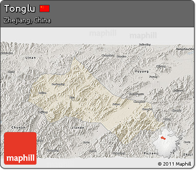 Shaded Relief 3D Map of Tonglu, semi-desaturated